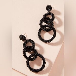New Anthropologie Lyla Beaded Drop Circle Earrings Black